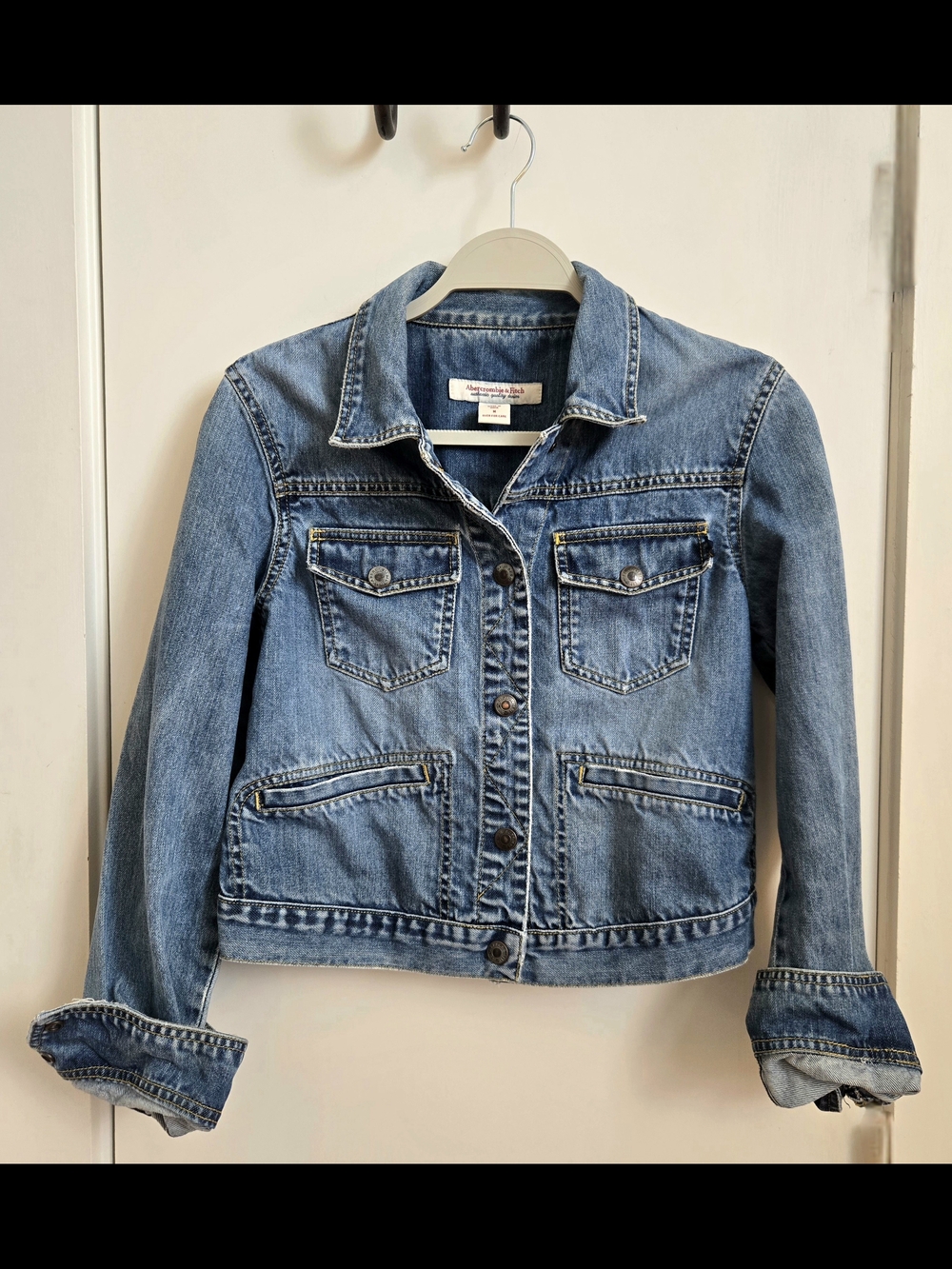 Y2K Abercrombie & Fitch Light Blue Denim Cropped Jean Jacket - Women